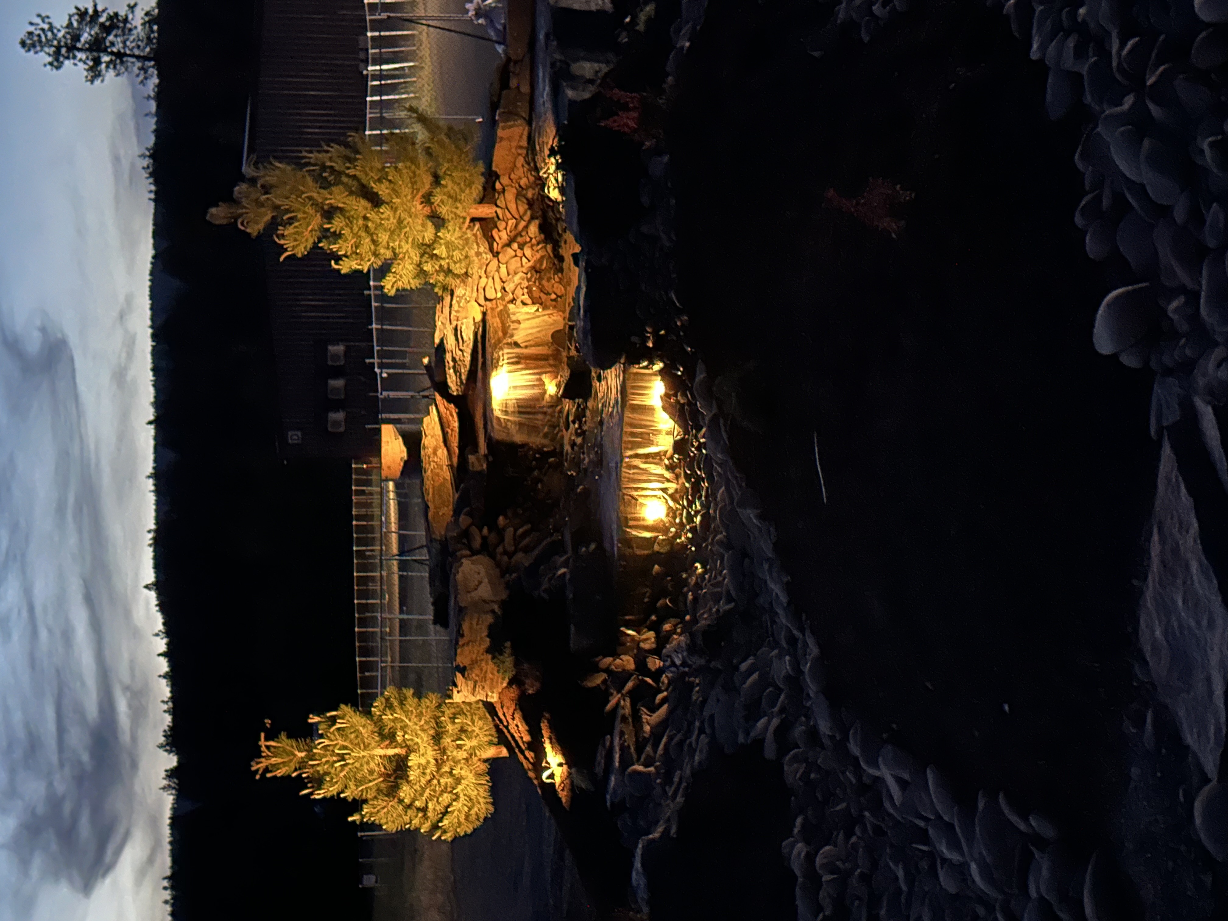 Onyx waterfall lighting at dusk